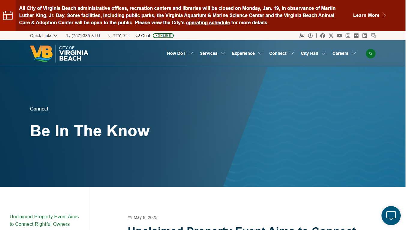 Unclaimed Property Event Aims to Connect… | City of Virginia Beach